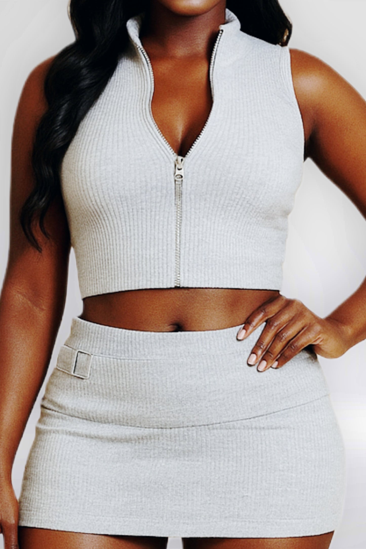 Gray Knit Zipper Top